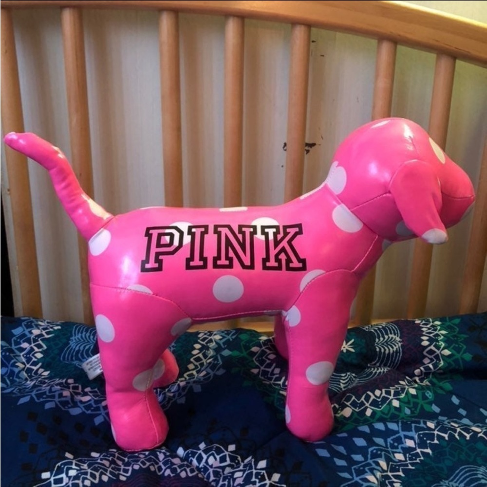 Victoria’s Secret PINK Pink and White Polka Dot Giant Plush Bus Dog Display - Picture 3 of 15